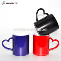 Factory Wholesale heat transfer color changing mugs, mugs with heart shape handle